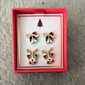 Gold cake Christmas dog earrings